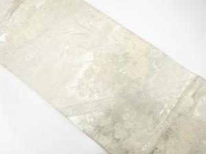 尾長鳥に花模様織り出し　袋帯